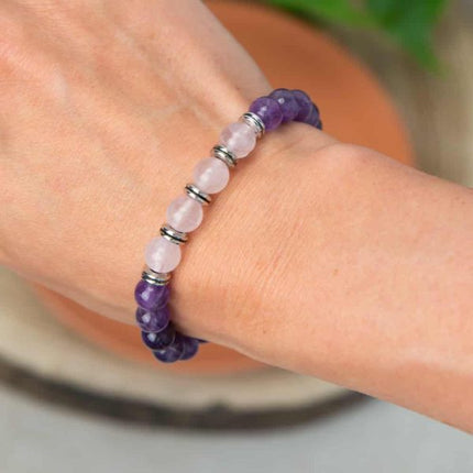 "Anti-Stress und Mut" Armband Amethyst und Rosenquarz 8mm