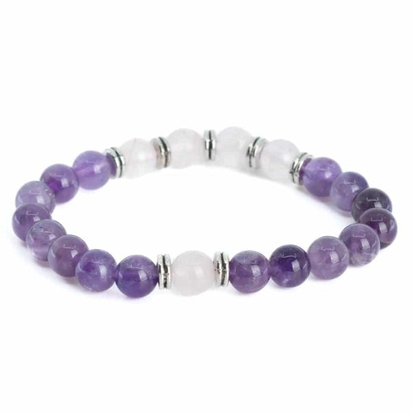 "Anti-Stress und Mut" Armband Amethyst und Rosenquarz 8mm