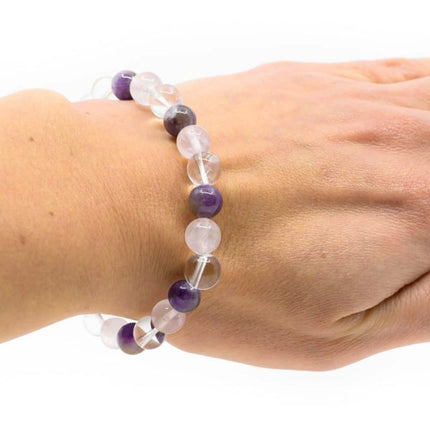 "Anti-Stress" Armband Amethyst, Rosenquarz und Bergkristall 8mm