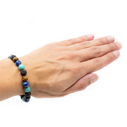 "Glück und Zuversicht" Armband Lapislazuli, Lavastein und Tigerauge 8mm