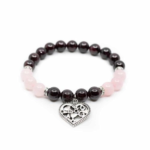 Bracelet "Confiance en soi et Energie " Quartz rose et Grenat 8mm