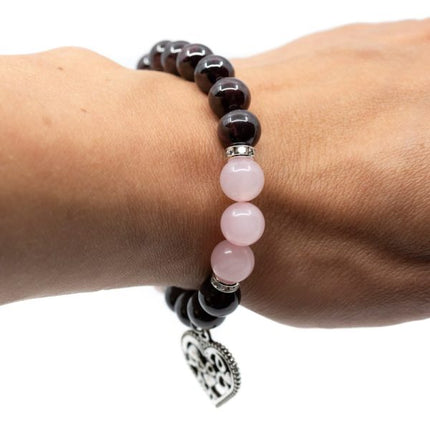 Bracelet "Confiance en soi et Energie " Quartz rose et Grenat 8mm