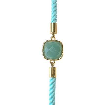 Bracelet Ajustable Corde Laiton Amazonite Carré Facetté 11mm