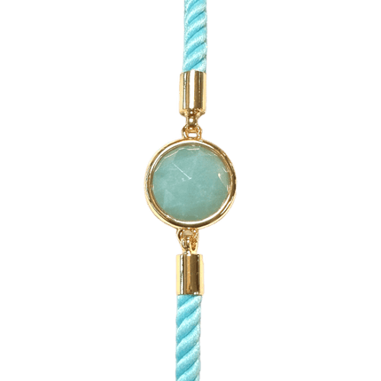 Bracelet Ajustable Corde Laiton Amazonite Rond Facetté 12mm