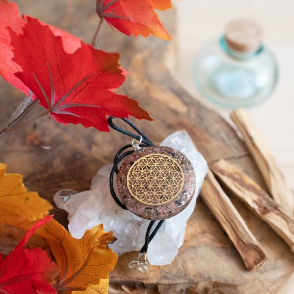 Pendentif Orgonite Fleur de Vie Rhodonite