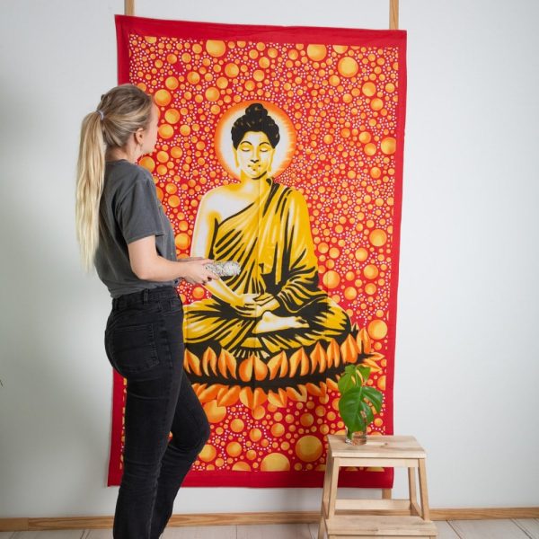 Roter und gelber Buddha-Wandteppich