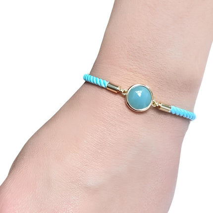 Bracelet Ajustable Corde Laiton Amazonite Rond Facetté 12mm